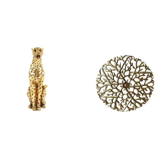 CarpNettore Golden Cheetah Metal Sculpture Table Centerpiece Rustic Scenic Animal Figurine Wrought Iron Wall Art 3D Hanging Ornament for Office Home Decor
