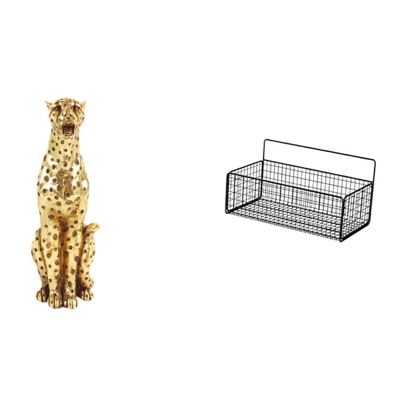 CarpNettore Golden Cheetah Sculpture Basket Organizer Decorative Tabletop Centerpiece with Floating Shelves for Office Kitchen Bathroom Living Room Storage