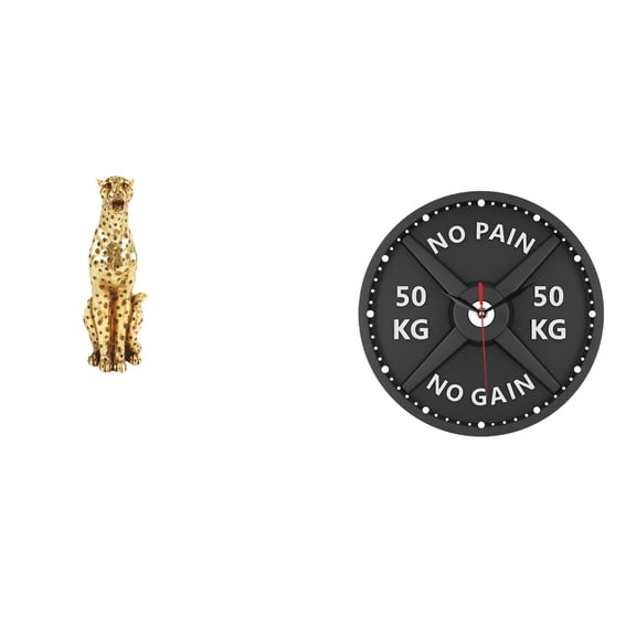 CarpNettore Golden Cheetah Sculpture Clock Ornament for Home Office Gym Table Centerpiece Creative Decorative Weight Lifting Bodybuilding Watch