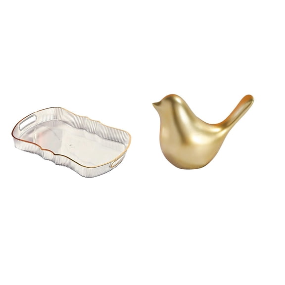 CarpNettore Golden Food Tray for Bathroom Vanity and Modern Home Decor with Bird Figurine Sculpture for Breakfast and Office Living Room Storage