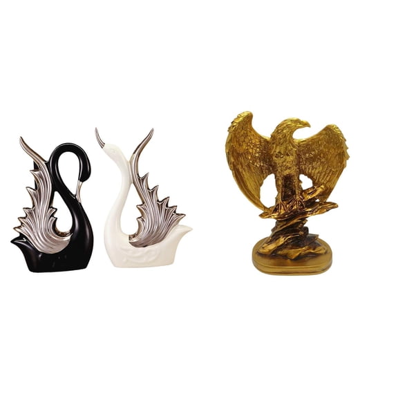 CarpNettore Graceful Swan and Majestic Ceramic Sculpture Set for Elegant Home Decor Anniversary Gift Bookshelf Dining Room Office Party Display