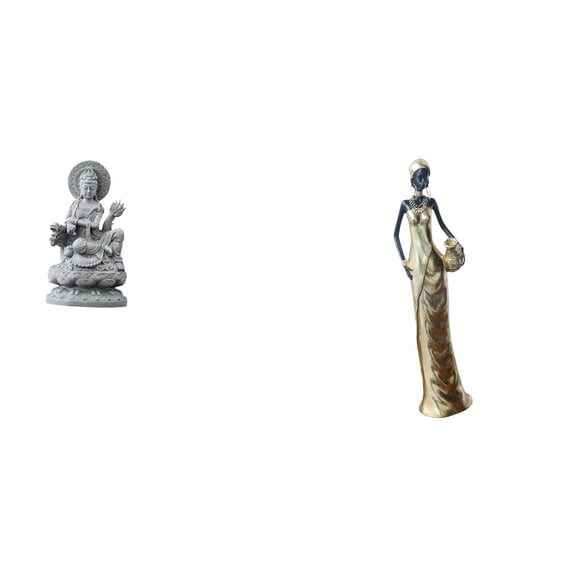 CarpNettore Guan Yin African Tribal Lady Figurine Feng Shui Buddha Sculpture Vintage Tabletop Ornament Chinese Crafts for Indoor Hallway Desk Bedroom Centerpieces Housewarming Gift