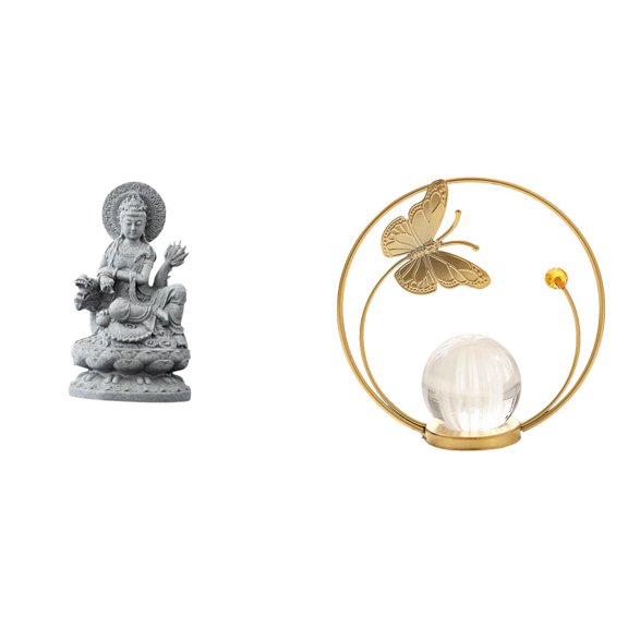 CarpNettore Guan Yin Crystal Ball Sculpture Figurine Feng Shui Female Buddha Metal Ornament Indoor Hallway Table Centerpiece Desk Stand Bedroom Living Room Office