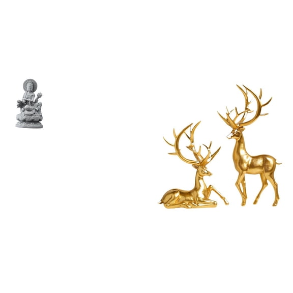 CarpNettore Guan Yin Deer Figurine Sculpture Feng Shui Female Buddha and Couple Resin Deer Statues Decorative Centerpiece for Indoor Living Room Hallway
