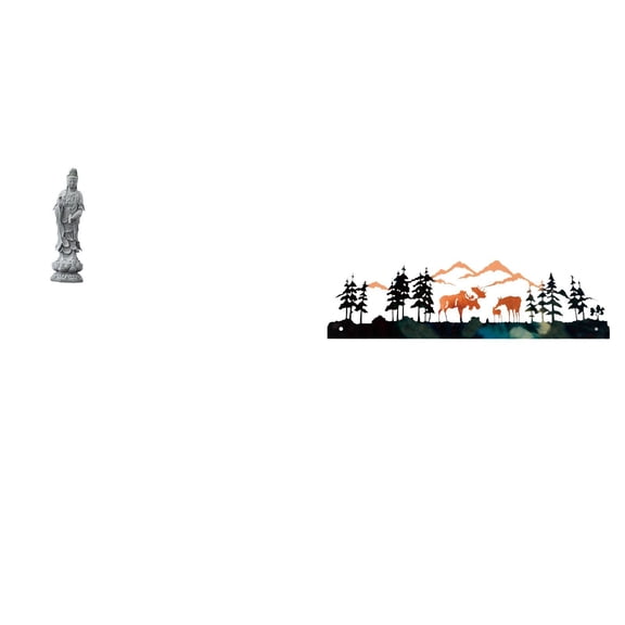 CarpNettore Guan Yin Deer Statue Stone Ornament Artwork Feng Shui Collection Chinese Female Buddha Sculpture Kuanyin Figurine Wall Decor Hanging for Garden Fence Outdoor Indoor Porch Cabinet