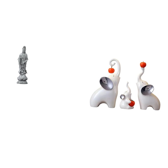 CarpNettore Guan Yin Elephant Statue Stone Ornament Artwork Feng Shui Collection Chinese Female Buddha Sculpture Kuanyin Animal Figurine Family Crafts for Cabinet Desk Living Room Bedroom