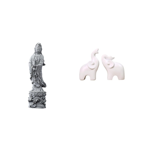 CarpNettore Guan Yin Elephant Stone Statue Ornament Collectible Chinese Feng Shui Buddhist Animal Sculptures Unique Tabletop Decoration for Indoor Hallway Bedroom Fireplace Desktop Entrance