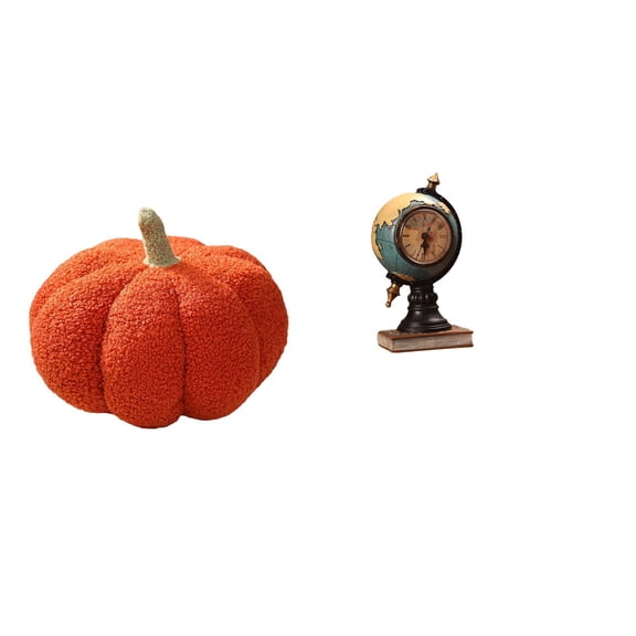 CarpNettore Halloween Pumpkin Pillows Globe Figurine Modern Statue Table Clock Collectible Desk Clock Art Craft Ornament Plush Decorative Sofa Cushion for Bed Bedroom Room Decor Shelf Office