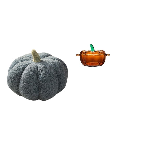 CarpNettore Halloween Pumpkin Pillows Plush Decorative Sofa Cushion Glass Candy Dish Lid Pumpkin Shaped Serving Bowl Cookie Jar Orange Decor