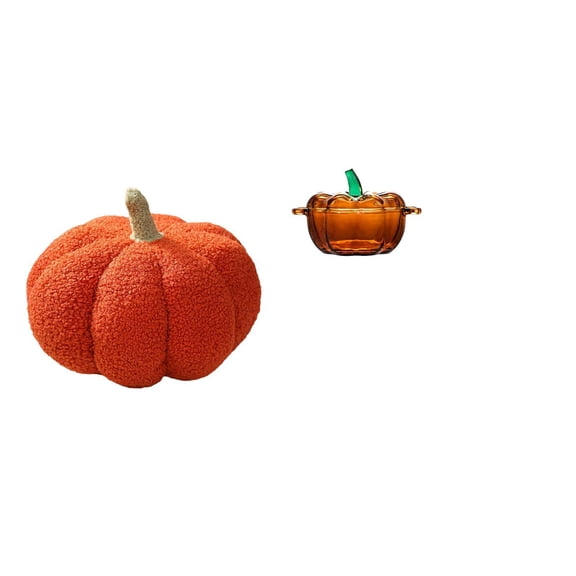 CarpNettore Halloween Pumpkin Pillows Plush Sofa Cushion Decorative Bed Room Decor Glass Candy Dish Lid Pumpkin Shaped Serving Bowl Cookie Jar Orange
