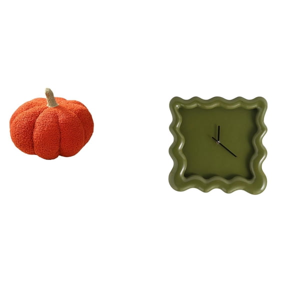 CarpNettore Halloween Pumpkin Pillows Square Wall Clock Stuffed Pillow Decoration Plush Decorative Sofa Cushion Silent Accurate Ornament Hanging Clock for Bed Bedroom Room Decor Bathroom