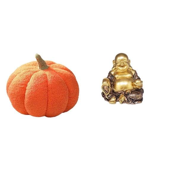 CarpNettore Halloween Pumpkin Plush Cushion Inspired by Maitreya Buddha Sculpture Decorative Sofa Pillow for Bedroom and Feng Shui Tabletop Decor Anniversary