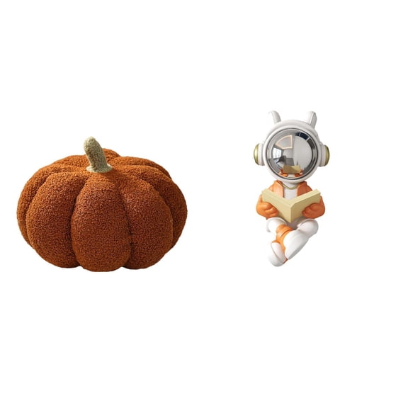 CarpNettore Halloween Pumpkin Plush Sofa Cushion Astronaut Sculpture Decorative Statue Cake Topper Space Ornament for Bedroom Fireplace Table Centerpiece