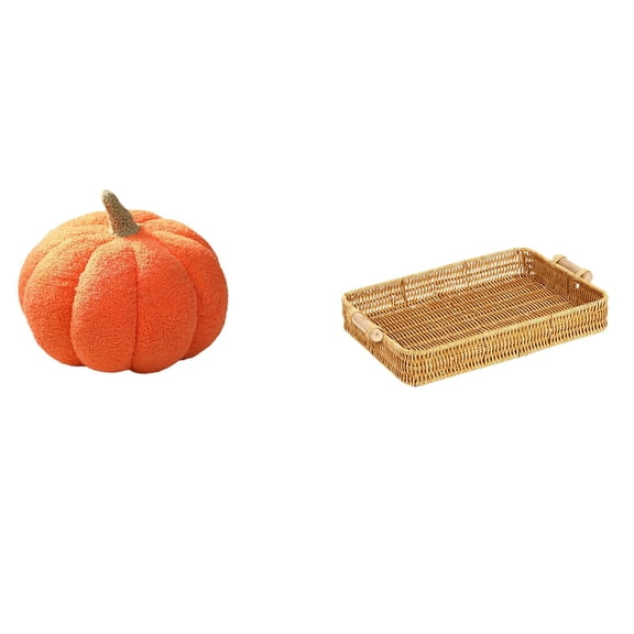 CarpNettore Halloween Pumpkin Plush Sofa Cushion and Woven Fruit Basket Snack Serving Bowl Decorative Bed and Room Decor for Bedroom and Desktop