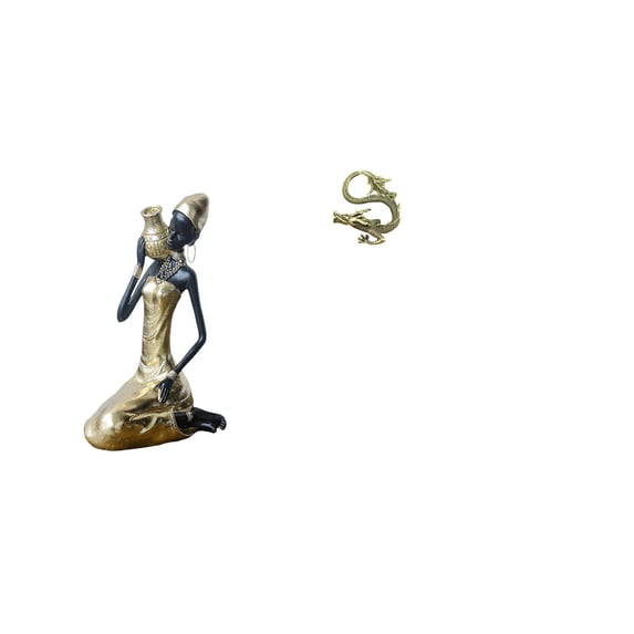 CarpNettore Handmade African Tribal Lady and Brass Chinese Statue Table Decoration Unique Resin Art Piece Collectible Ornament for Study Room Bedroom Home Office Multipurpose Tea Pet Figurine