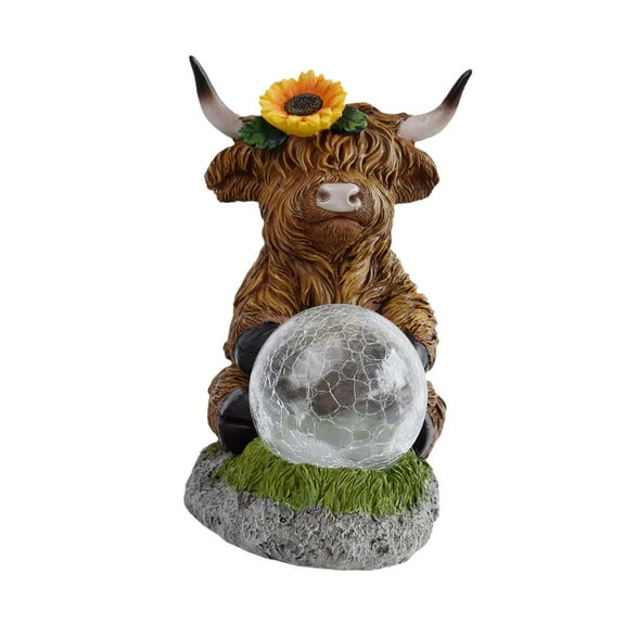 CarpNettore Highland Cow Statue with Solar Lights,Crafts Stylish Housewarming Gifts,Ornament