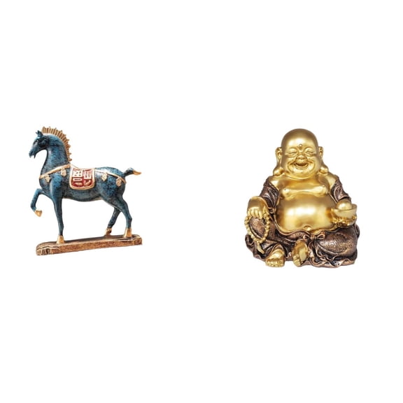 CarpNettore Horse Figurine Maitreya Buddha Desktop Ornament Fengshui Decor Standing Horse Buddhist Sculpture for Desk Living Room Bookcase Decoration Chinese Feng Shui Tabletop Ornament