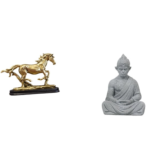 CarpNettore Horse Figurine Miniature Sculpture Monkey Statue Buddha Figurine Meditating Ornament Resin Sandstone Suitable for Home Office Garden Meditation Studio