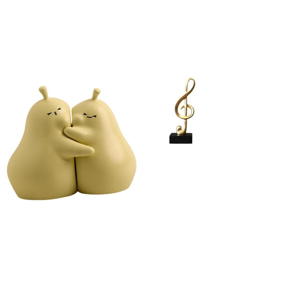 CarpNettore Hugging Pear Book Stand Ceramic Bookend Fine Workmanship Bookshelf Ornament Music Note Sculpture Musical Figurine Resin Creative Tabletop Ornament Table Centerpiece for Desk