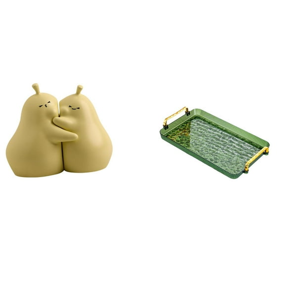 CarpNettore Hugging Pear Ceramic Book Stand and Dessert Plate Coffee Table Tray with Handle for Bookshelf Ornament Jewelry Storage Dining Room Bedroom Party Gift