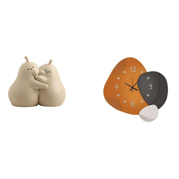 CarpNettore Hugging Pear Ceramic Book Stand And Modern Wall Clock Decorative Ornament Fine Workmanship Bookshelf Art Gift for Home Bedroom Bathroom Restaurant