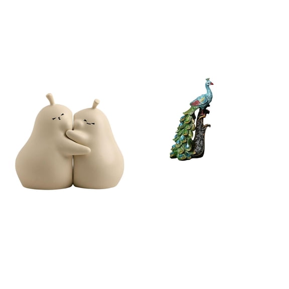 CarpNettore Hugging Pear Ceramic Bookend And Peacock Statue Animal Sculpture Collection Elegant Tabletop Ornament for Bookshelf Bedroom Office Living Room Home De