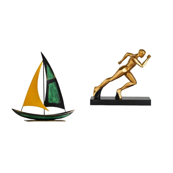 CarpNettore Iron Sailboat Runner Sculpture Tabletop Ornament Modern Figurine Abstract Art Feng Shui Decor Collection Decorative Centerpiece Desk Bookshelf Entryway