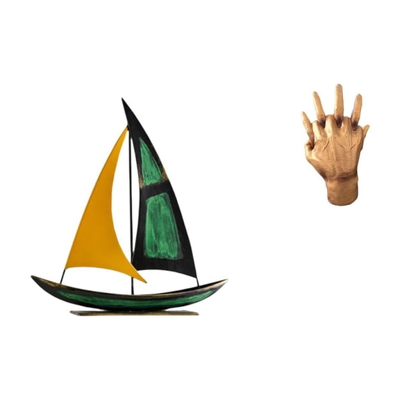 CarpNettore Iron Sailboat Tabletop Ornament and Hands Entwined Sculpture Decorative Figurine for Home Bedroom Shelf Centerpiece Desk Bookshelf Decor