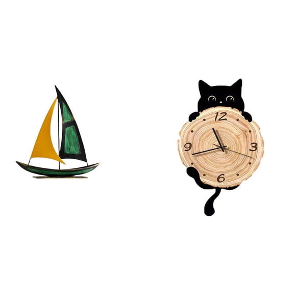 CarpNettore Iron Sailboat Wall Clock Sculpture Tabletop Ornament Feng Shui Decor Collection Decorative Figurine for Table Centerpiece Desk Bookshelf Easy to Read Lightweight No Ticking Hanging