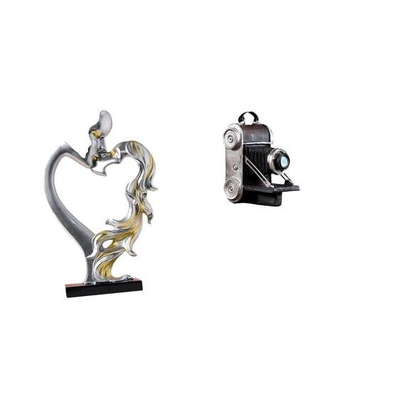 CarpNettore Kissing Couple Camera Figurine Statue Collectible Desktop Ornament for Bedroom Wedding Bookshelf Cabinet Home Decoration Resin Model Unique Showcase Decorative Prop for Cabinets