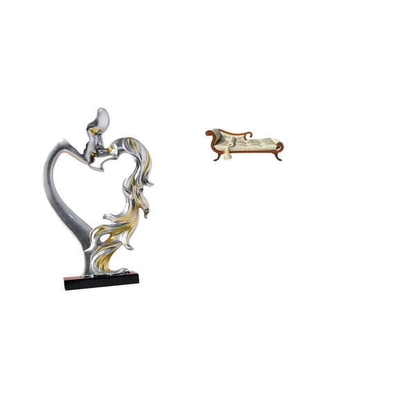 CarpNettore Kissing Couple Figurine Sofa Model Wooden Bed Collectible Desktop Ornament for Bedroom Wedding Bookshelf Cabinet Home Decoration Miniature Bench Chair Lounge Furniture Room for 1/12