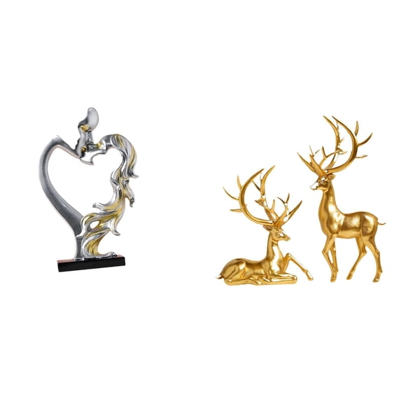 CarpNettore Kissing Couple Figurine Statue Collectible Ornament for Bedroom Wedding Bookshelf Cabinet Home Decoration with Decorative Deer Sculptures Collection Resin Deer Figurines for