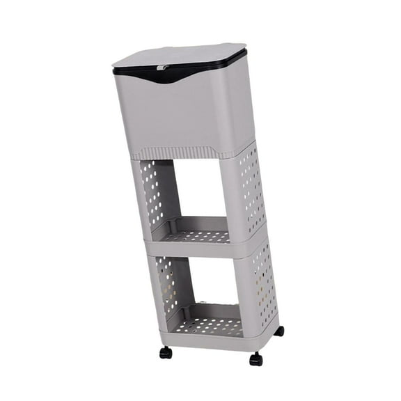 CarpNettore Kitchen Trash Can Organizer with Rack Decor with Wheels Modern Multifunctional 3 Grey