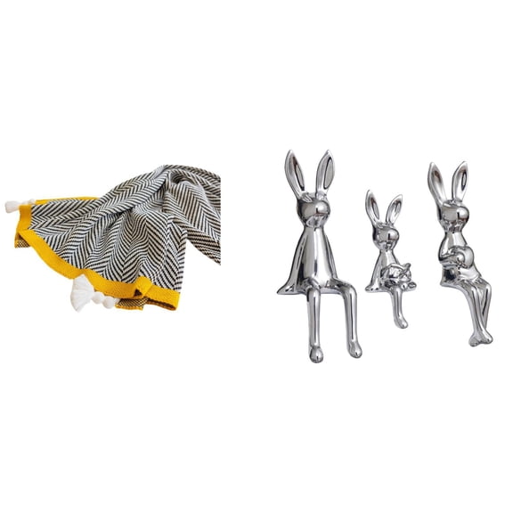 CarpNettore Knitted Bunny Throw Blanket Striped Soft Warm Farmhouse Animal Sculpture Home Decor for Bedroom Sofa Bed Chair Desk Display Table Centerpiece Ornament