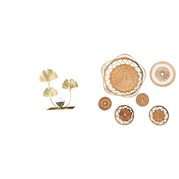 CarpNettore Leaf Sculpture Bookshelf Ornament Modern Home Decor Collectibles Rattan Woven Wall Art Crafts for Bedroom Holiday Housewarming Gift Tea Room