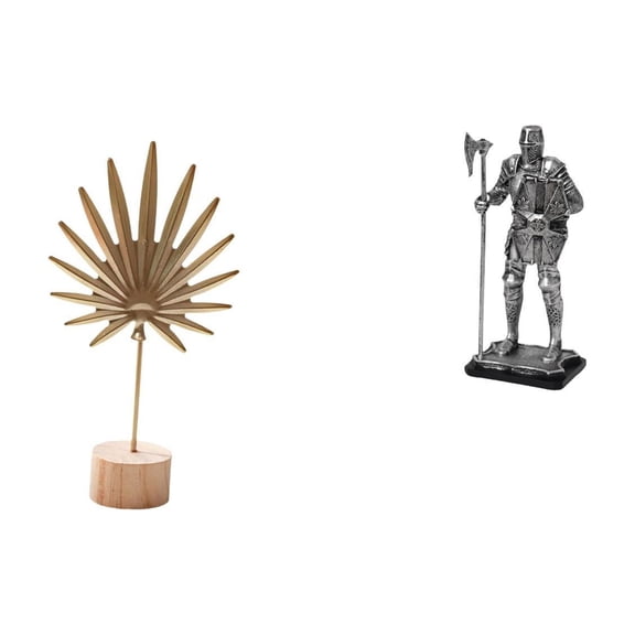 CarpNettore Leaf Sculpture Iron Figurine Metal Statue Resin Knight Collectible Decorative Art Piece with Wood Base Suitable for Parties Weddings Home Office Shelv