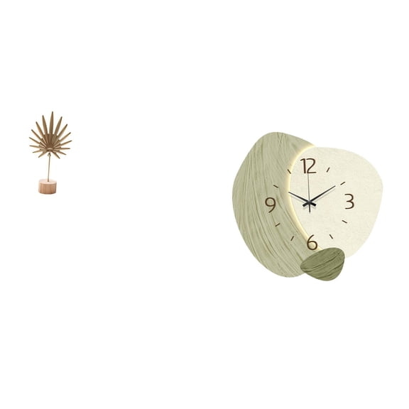 CarpNettore Leaf Sculpture Metal Leaf Statue Art Figurine with Base Wall Clock Silent Timepiece Iron Wood Modern Creative Decor Suitable for Living Room Office Ba