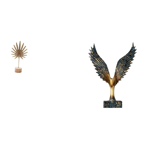 CarpNettore Leaf Sculpture Metal Leaf Statue Art Leaf Figurine Resin Wing Statue Handmade with Iron Material And Wood Base Suitable for Gift Giving Home Decoratio