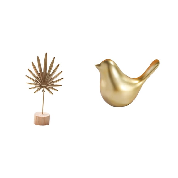 CarpNettore Leaf Sculpture Metal Leaf Statue Bird Figurine Animal Ornament Artistic Resin Iron Wood Base Decorative Piece Stylish Craftsmanship Suitable for Parti