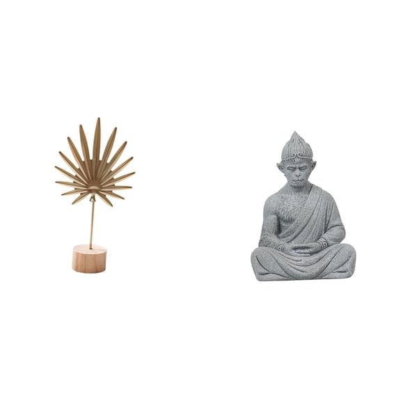 CarpNettore Leaf Sculpture Metal Leaf Statue Monkey Statue Buddha Figurine Iron Sandstone Wood Decorative Piece with Artistic Detail Suitable for Home Office Medi