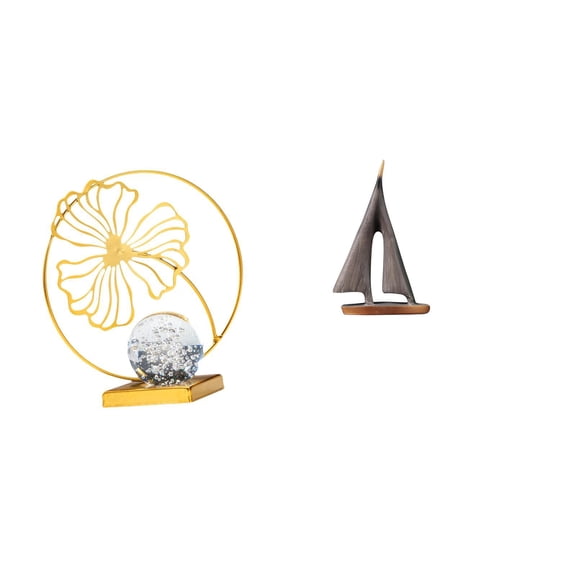 CarpNettore Leaf Statue Iron Figurine Sailing Boat Decor Sailboat Statue Decorative Birthday Gift Collectible Ornament Sculpture for Bookshelf Office Fireplace Desk Bedroom Hotel Desktop Living