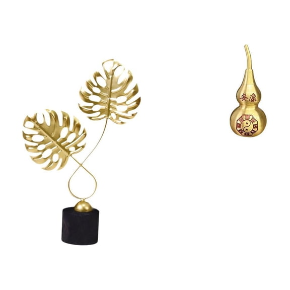 CarpNettore Leaf Statue Leaf Sculpture Brass Gourd Ornament Copper Figurine Minimalist Design Iron Wood Material Suitable for Home Decoration Gift Giving