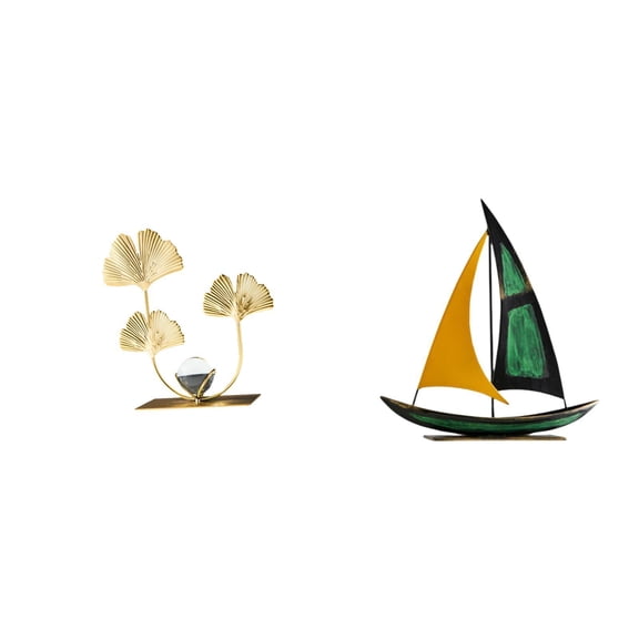 CarpNettore Leafy Iron Sailboat Statue Bookshelf Sculpture Birthday Housewarming Gift Bedroom Holiday Decorative Desktop Ornament Modern Home Decor Collectibles Feng Shui Tabletop Centerpiece