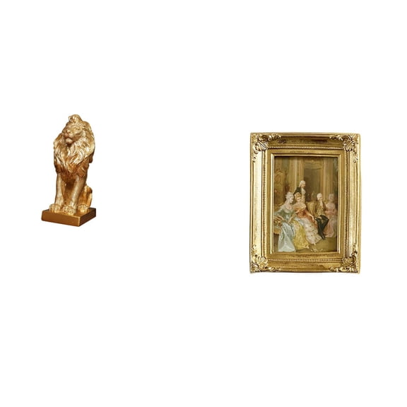 CarpNettore Lion Figurine Resin Picture Frame Stand Card Display Desktop Decorative Collectible Statue with Carved Flower Trimming Suitable for Home Office Desk B