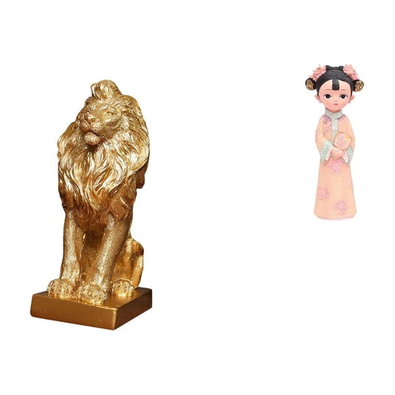 CarpNettore Lion Figurine Resin Statue Shelf Desk Office Home Decoration Traditional Chinese Ancient Girl Handicraft Folk Dress Folk Ethnic Decoration Handmade Su
