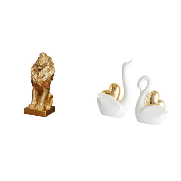 CarpNettore Lion Figurine Swan Statue Modern Ceramic Animal Sculpture Unique Resin Ornament Smooth Finish Suitable for Home Decoration Office Shelf Desk Gift Givi
