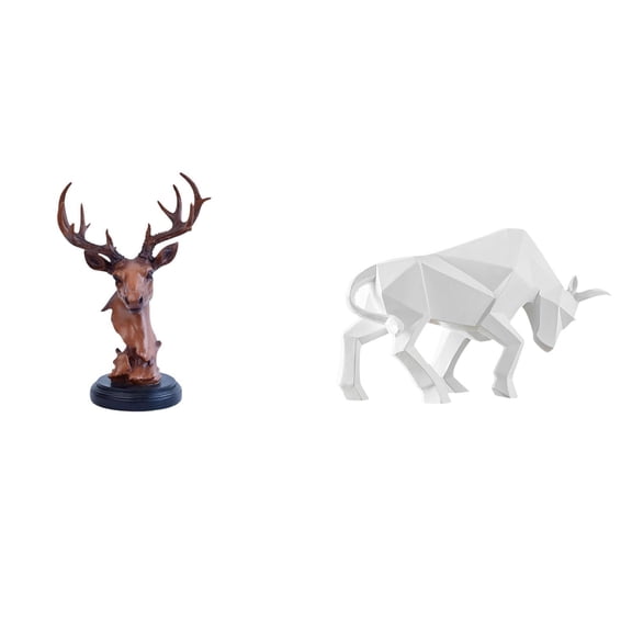 CarpNettore Majestic Deer Bull Resin Sculpture Animal Figurine Modern Home Decor Adornment for Nightstand Entryway Tabletop Desk Shelf Office