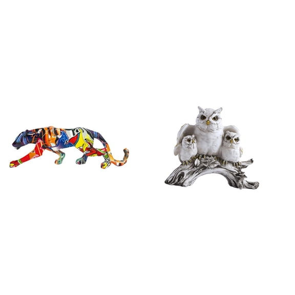 CarpNettore Majestic Leopard Owl Sculpture Figurine Modern Animal Craft Ornament for Home Office Living Room Bookshelf Cabinet Shelf Decoration