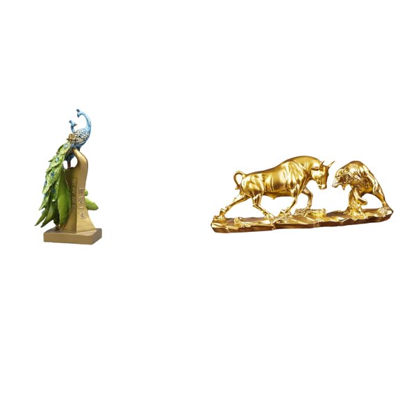 CarpNettore Majestic Peacock Bull Sculpture Artistic Animal Figurine Modern Chinese Decorative Centerpiece for Desk Office Birthday Gift Entrance Table