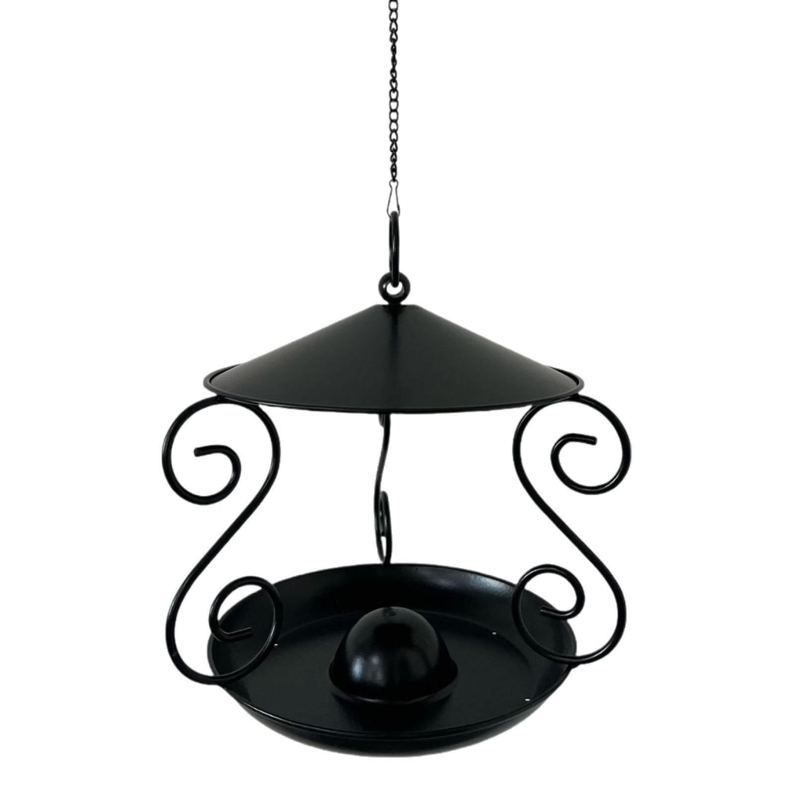 CarpNettore Metal Roof Bird Feeder Feeding Bowl with Rain Cover for Balcony Outside Tree black